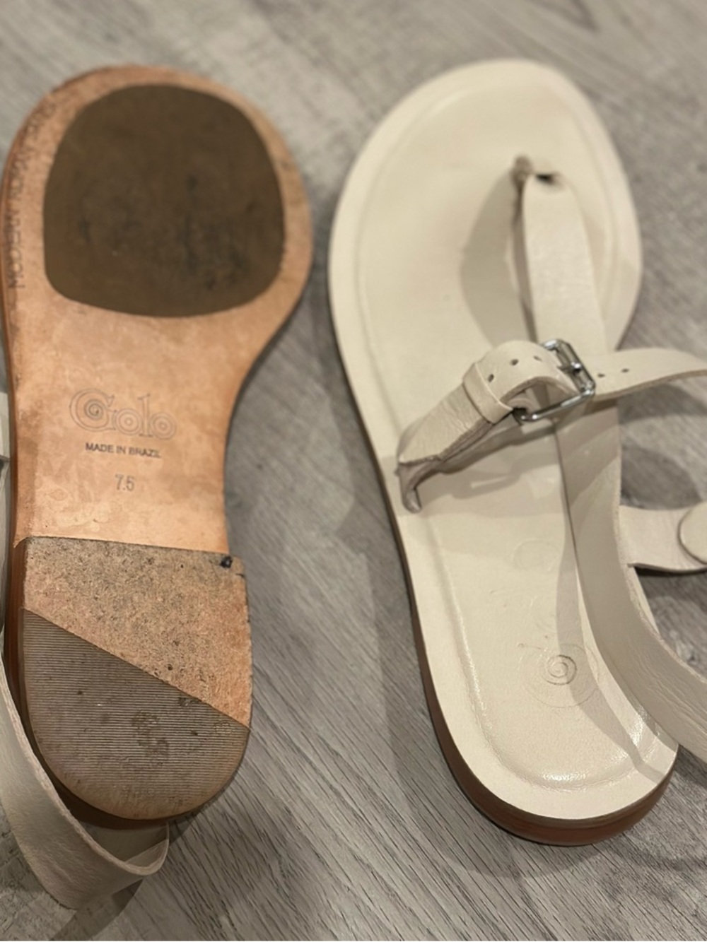 Golo Leather Modern Roman Sandals Cream Ivory Buckle Flat Sandals Size 7.5 - Picture 9 of 10